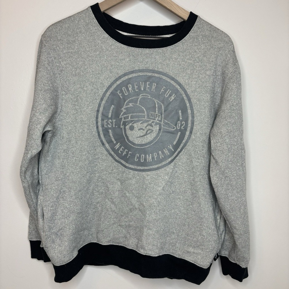 NEFF forever fun Sweatshirt Youth XL Pockets Gray Crew Skater Pullover‎ Boxy